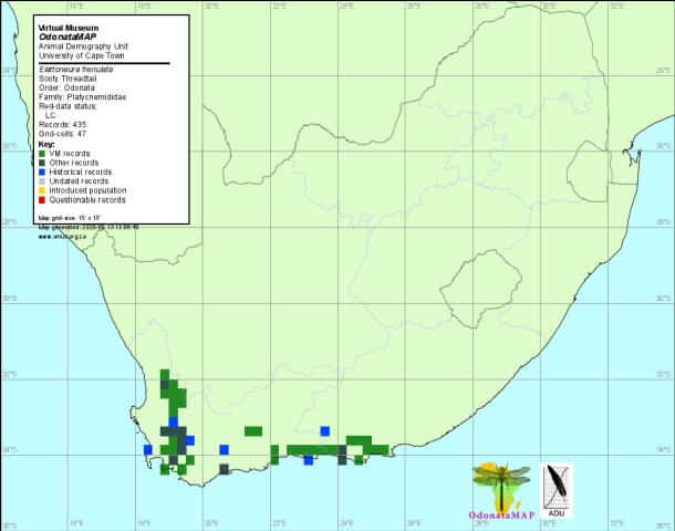 Elattoneura frenulata Sooty Threadtail Distribution Map June 2020 Map Distribution Map June 2020 Map