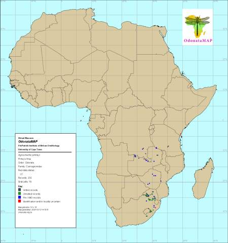 Agriocnemis pinheyi , Pinhey's Wisp Agriocnemis pinheyi Map Africa