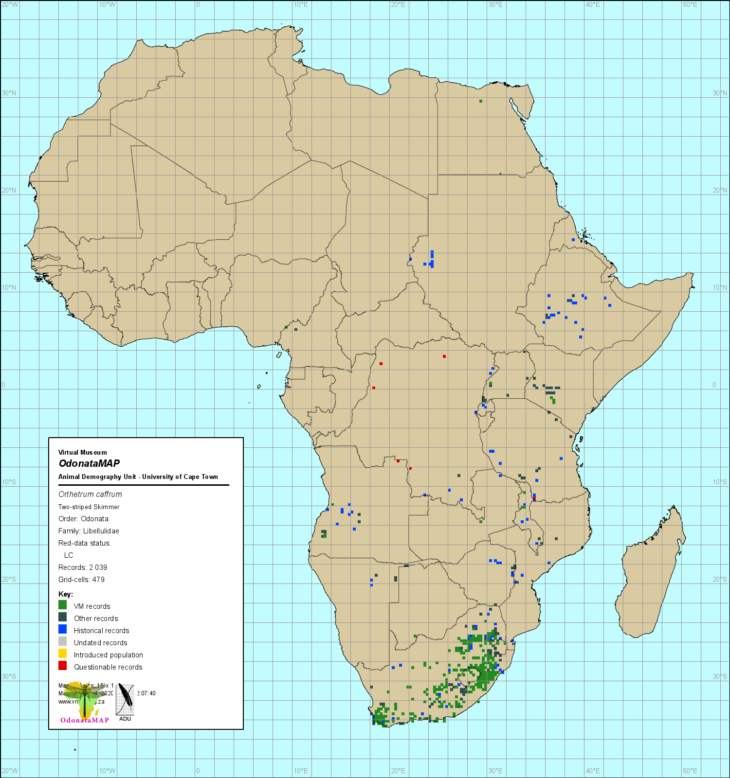 Orthetrum Caffrum Two Striped Skimmer Africa Distribution Map July 2020 Africa Distribution Map June 2020